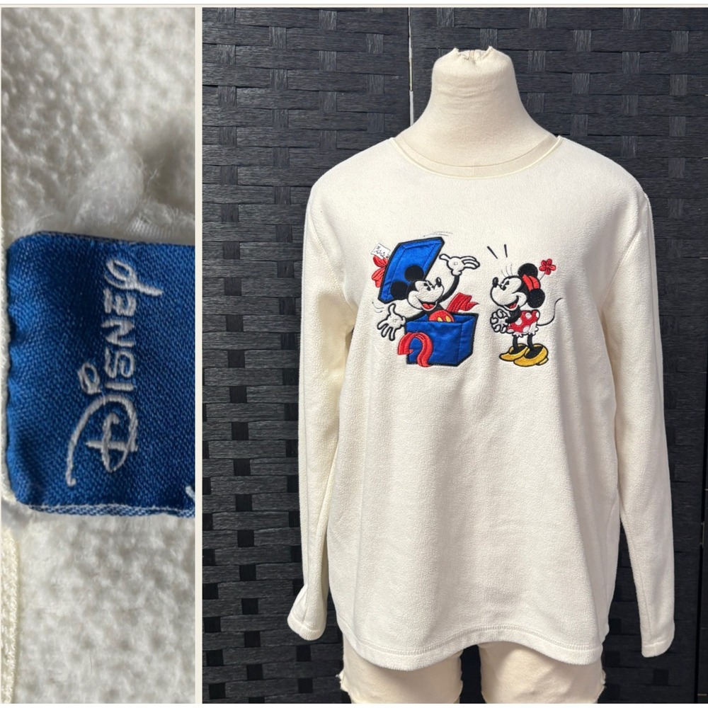 Disney Mickey Minnie Mouse White‎ Fleece Sweatshirt Womens S/M